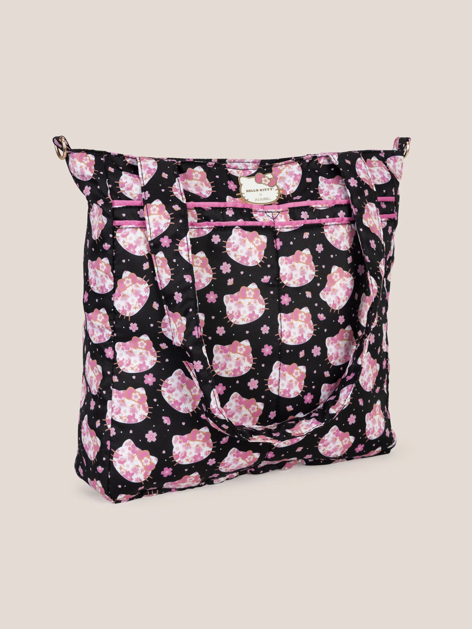 Hello Kitty® × JuJuBe Cherry Blossoms Be Light Diaper Bag Tote — Black and Pink - Image 3