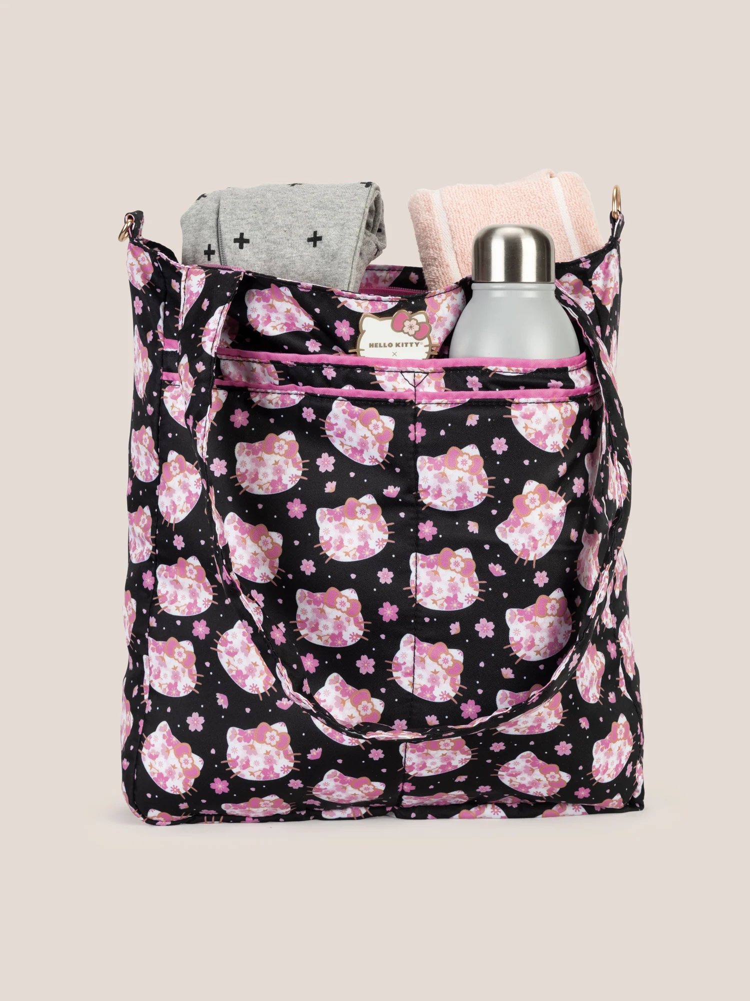 Hello Kitty® × JuJuBe Cherry Blossoms Be Light Diaper Bag Tote — Black and Pink - Image 6
