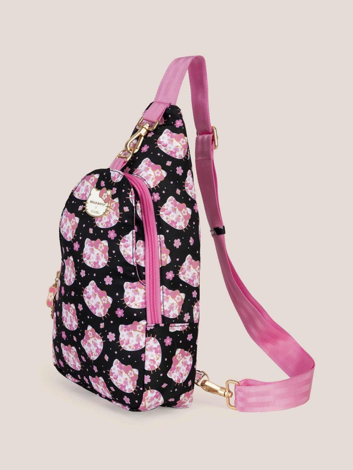 Hello Kitty® × JuJuBe Cherry Blossoms Crossbody Sling Diaper Bag — Black and Pink - Image 4