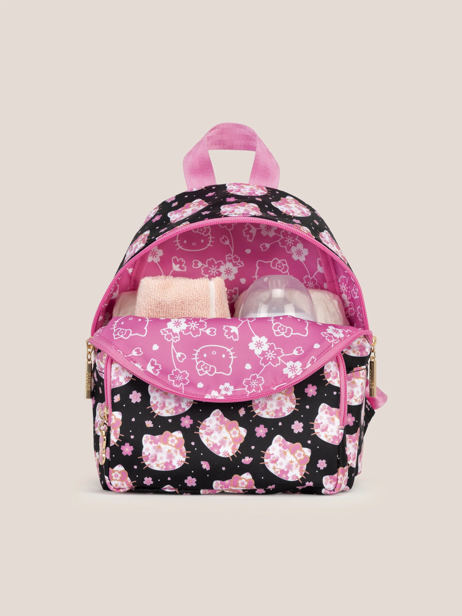 Hello Kitty® × JuJuBe Cherry Blossoms Everyday Mini Small Diaper Bag Backpack – Black and Pink - Image 5