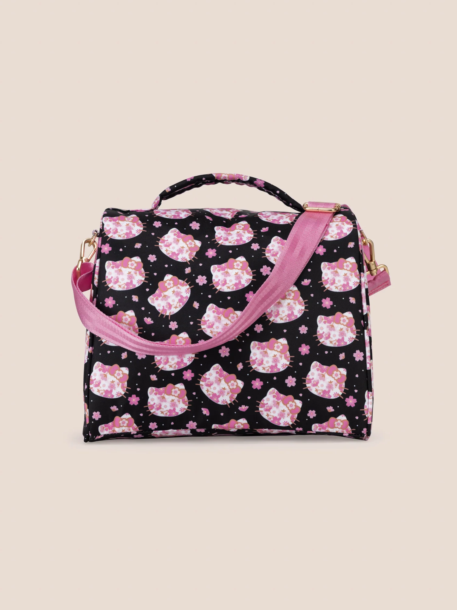 Hello Kitty® × JuJuBe Cherry Blossoms Insulated Bottle Bag – Black and Pink - Image 4