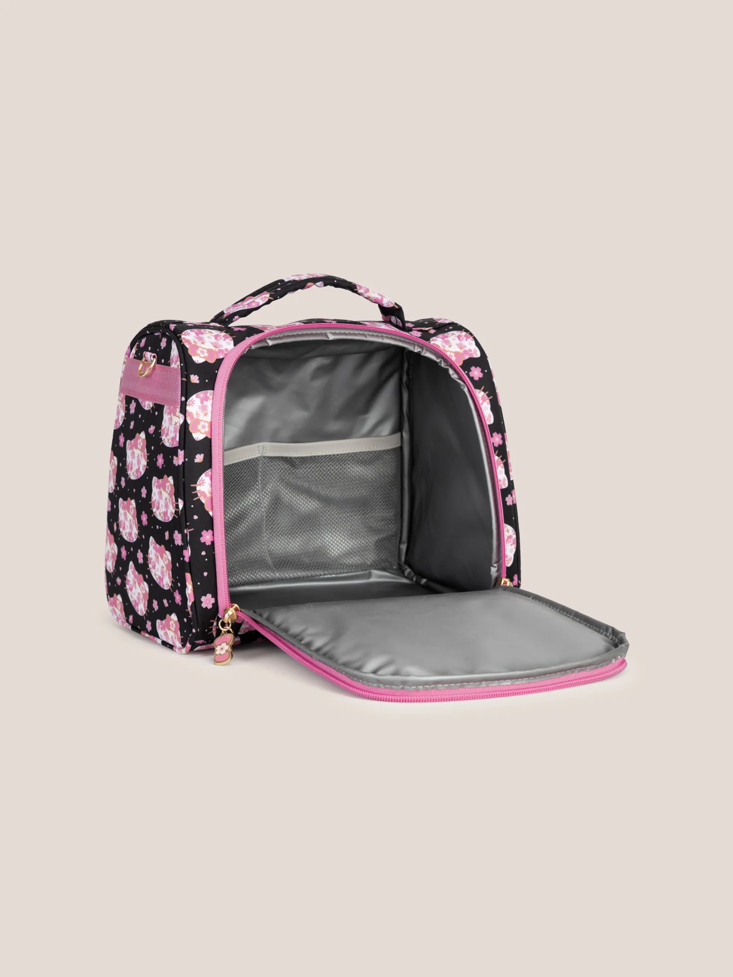 Hello Kitty® × JuJuBe Cherry Blossoms Insulated Bottle Bag – Black and Pink - Image 5