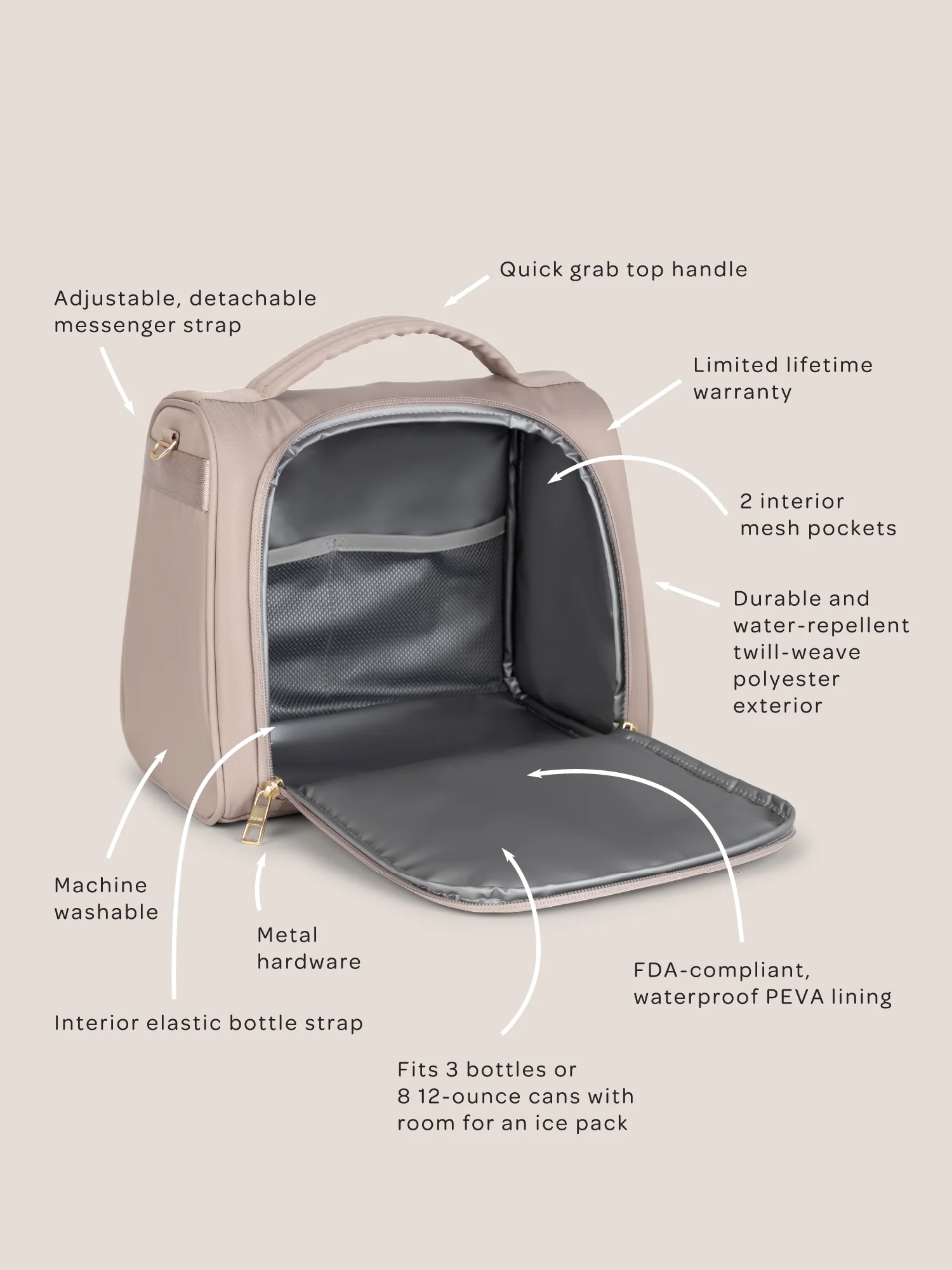 Insulated Bottle Bag - Taupe - Image 9