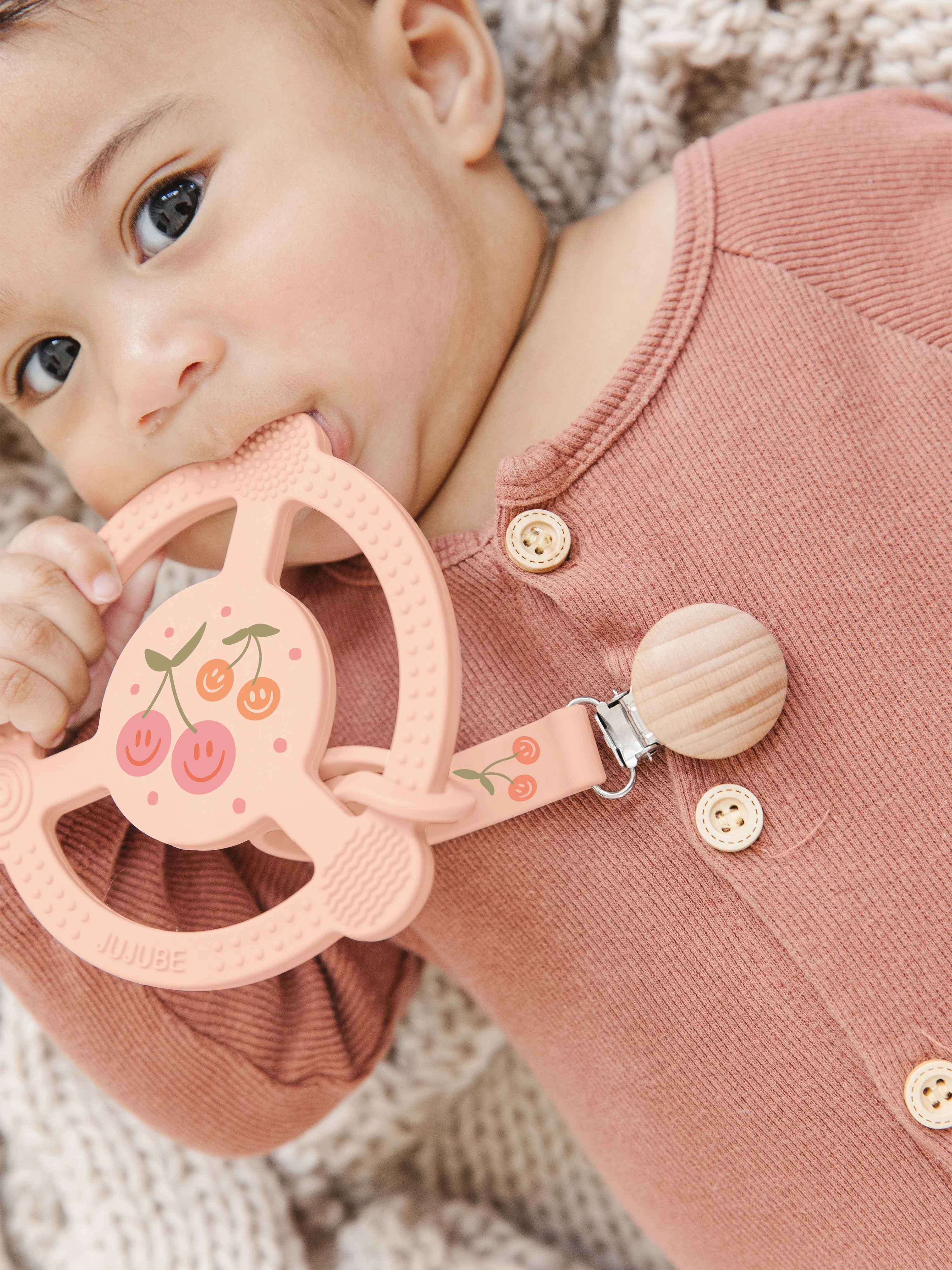 Silicone Teether Ring & Detachable Clip - Cherry Cute by Doodle By Meg - Image 2