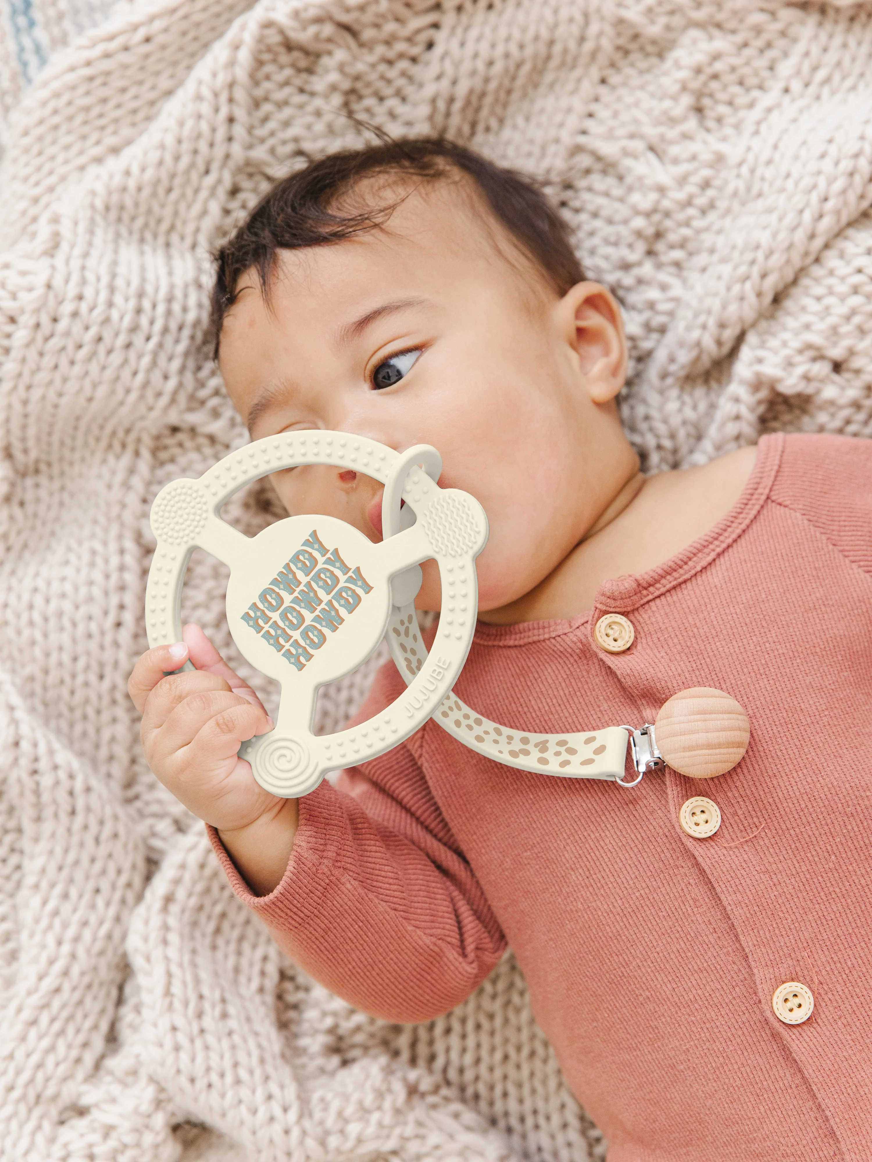 Silicone Teether Ring & Detachable Clip - Howdy Partner Blue by Caroline Alfreds - Image 2