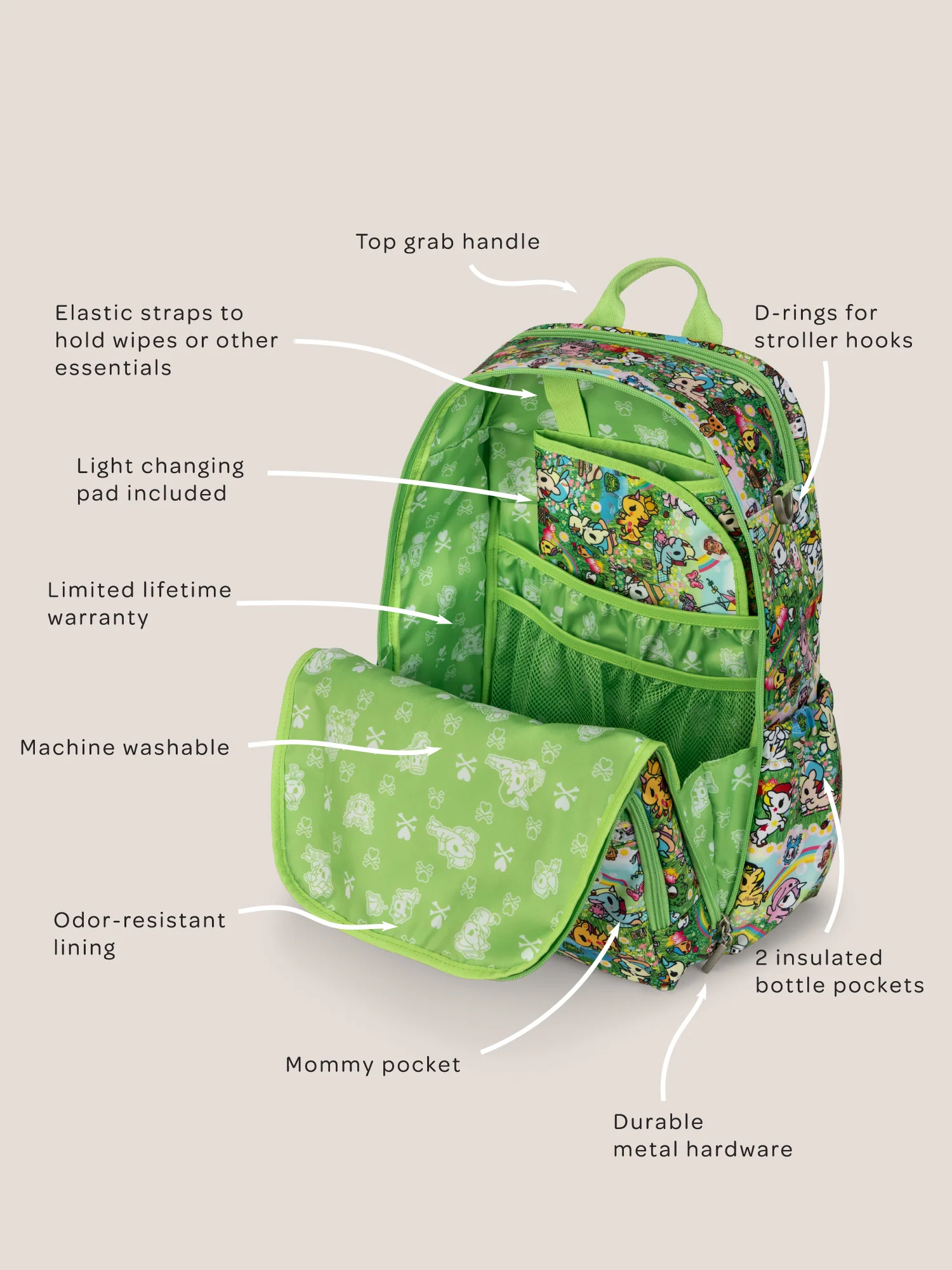 tokidoki Zealous Diaper Bag Backpack - Meadow Blooms - Image 9
