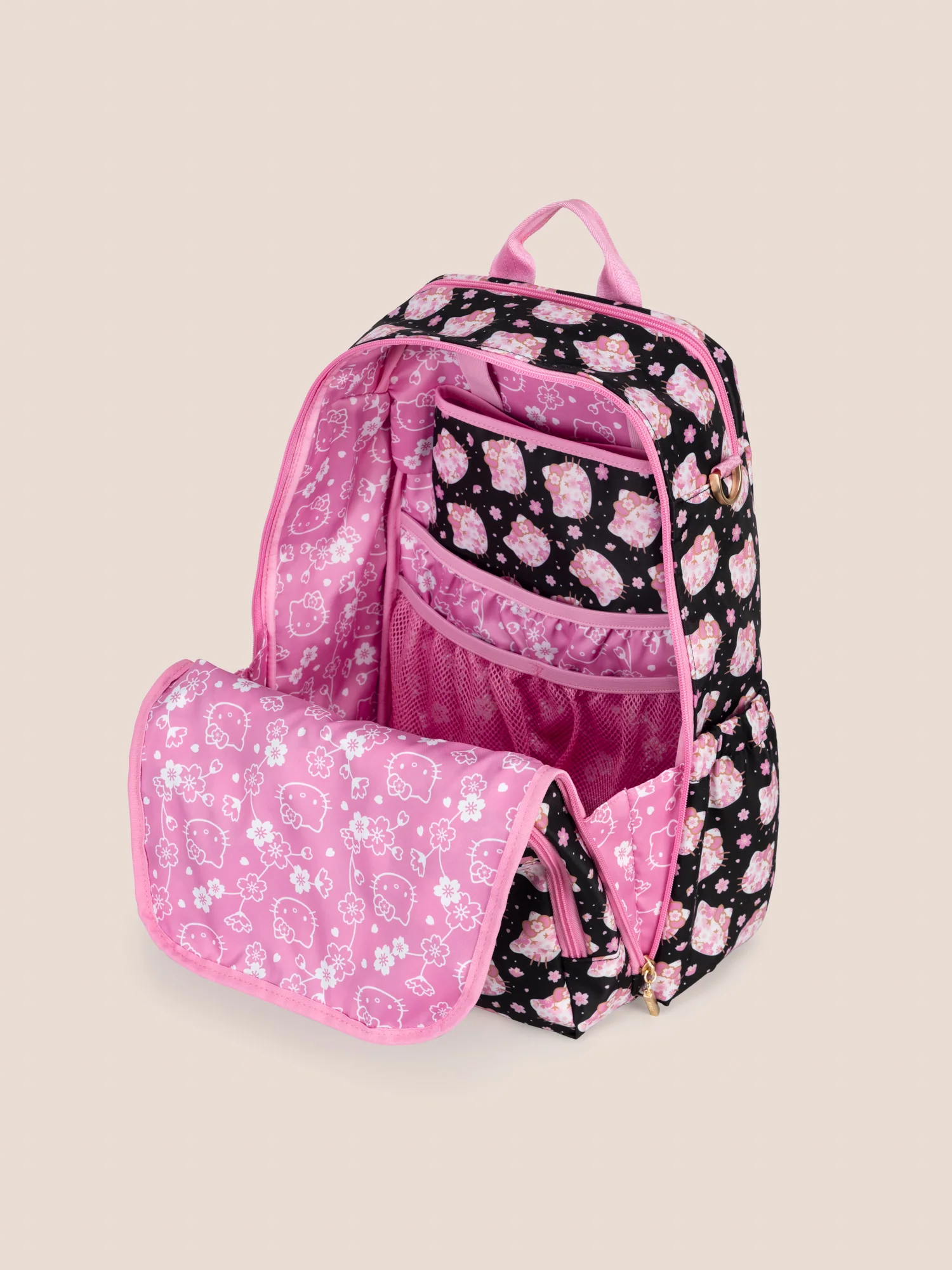 Hello Kitty® × JuJuBe Cherry Blossoms Zealous Backpack Diaper Bag — Black and Pink - Image 6